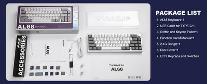 YUNZII AL68 Silver Aluminum Mechanical Gaming Keyboard, QMK/VIA Wireless Keyboard, Hot Swap Gasket Custom Keyboard with Knob