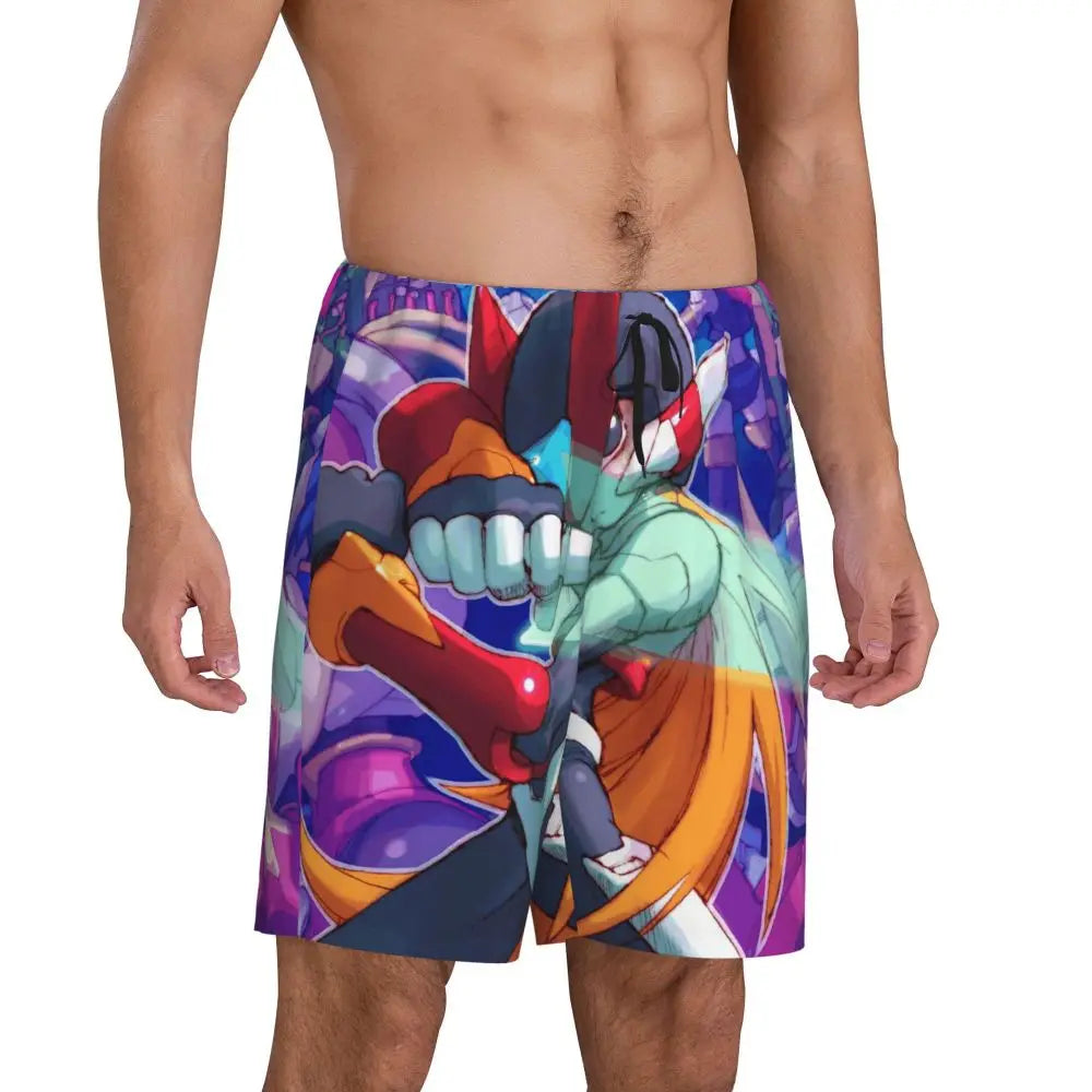 Custom Megaman Video Game Mega Man Short Pajama Pants Men Sleepwear Sleep Lounge Bottom Shorts Sleeping Pants