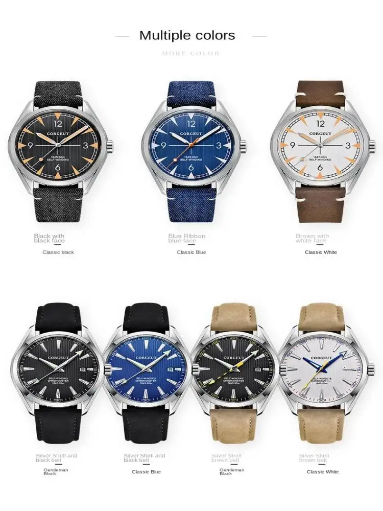 CORGEUT NH35/MIYOTA 8215 Watches Man Cattle Belt Automatic Mechanical Sapphire Glass Watches Fashion Casual Sports Watches