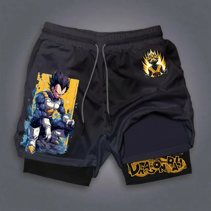 2026 Summer Dragon Ball Oversized 2-in-1 Shorts High Quality Cotton Vegeta & Goku Super Saiyan Print Unisex Casual  for Adults
