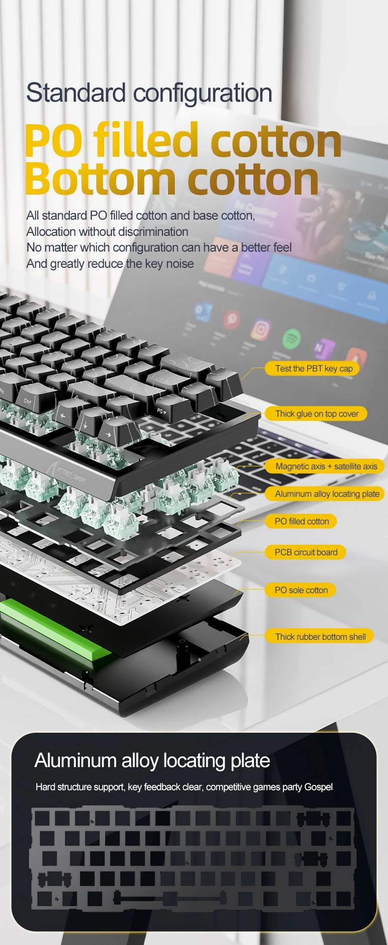 ATTACK SHARK X68HE X68Pro He Magnetische mechanische Tastatur für Pro-Gaming 0.01mm Rapid Trigger 8000Hz SOCD/Rs 0.125ms 128K Rate
