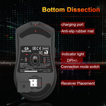 REDRAGON DEICIDE M816 PRO RGB USB mit Bluetooth-Unterstützung, 2.4G kabellose Gaming-Maus, 26000 DPI, 6 Tasten für Gamer, kabelgebundene Computermaus