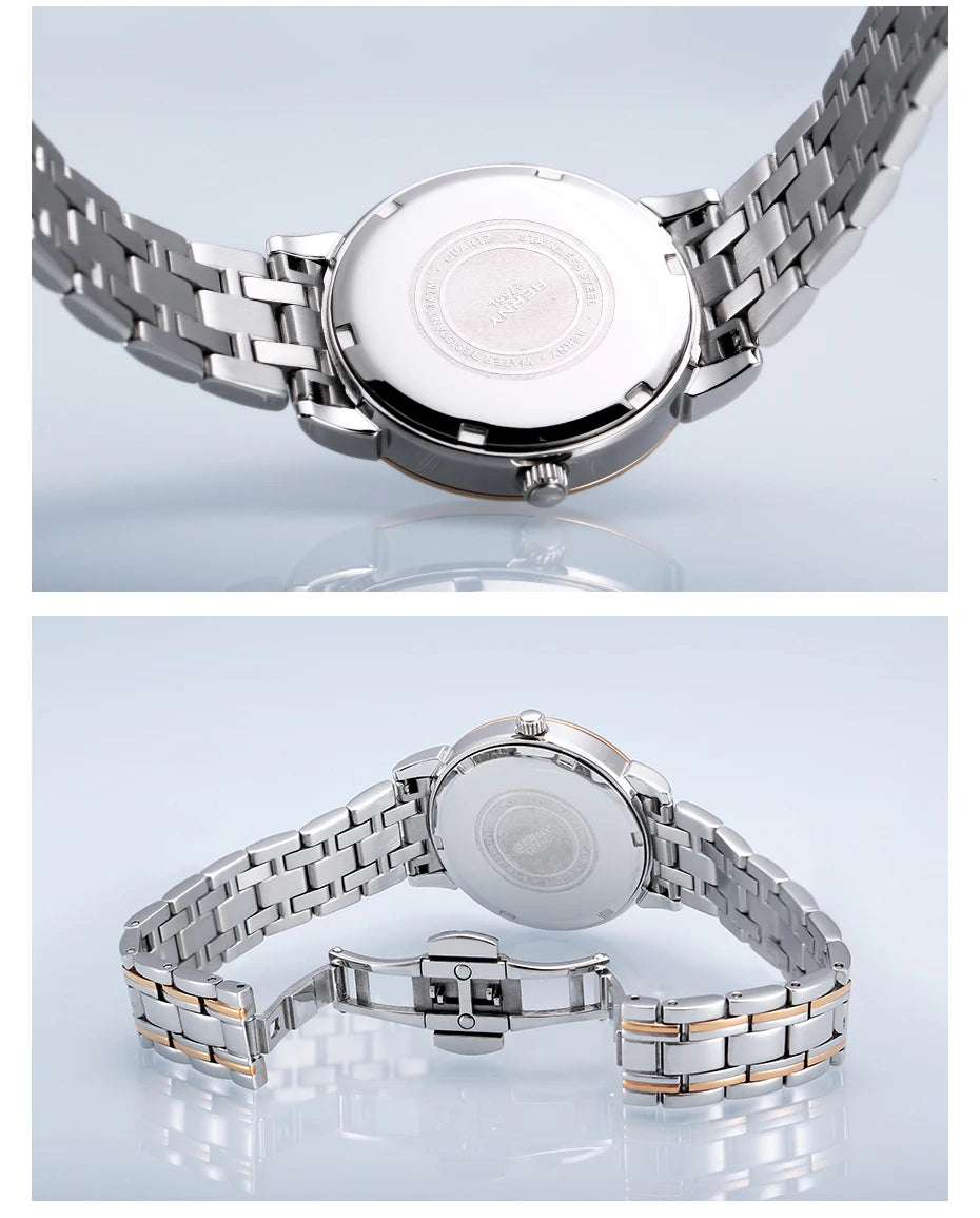 BERNY Women Watch Ladies Quartz Roman Numerals Day Top Calendar Watches Sapphire Glass Solid Steel Strap Women Wristwatch