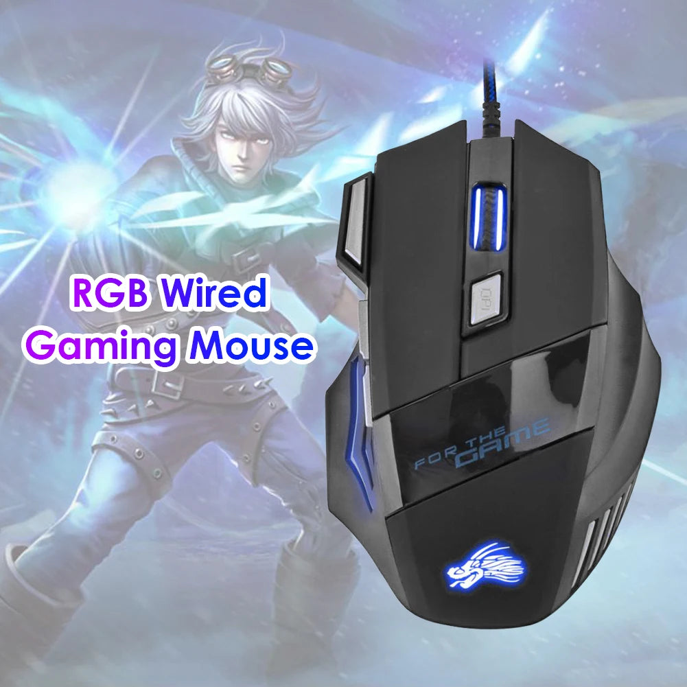 Mouse da gaming cablato con retroilluminazione a 7 colori, 5500 DPI regolabili, mouse ottico cablato nero per PC gaming e computer desktop