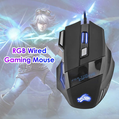 Mouse da gaming cablato con retroilluminazione a 7 colori, 5500 DPI regolabili, mouse ottico cablato nero per PC gaming e computer desktop