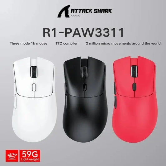 ATTACK SHARK R1 Bluetooth-mus – viral mus recenserad av influencers, äkta direkt från varumärket, PAW3311-sensor med 1K Hz för gaming