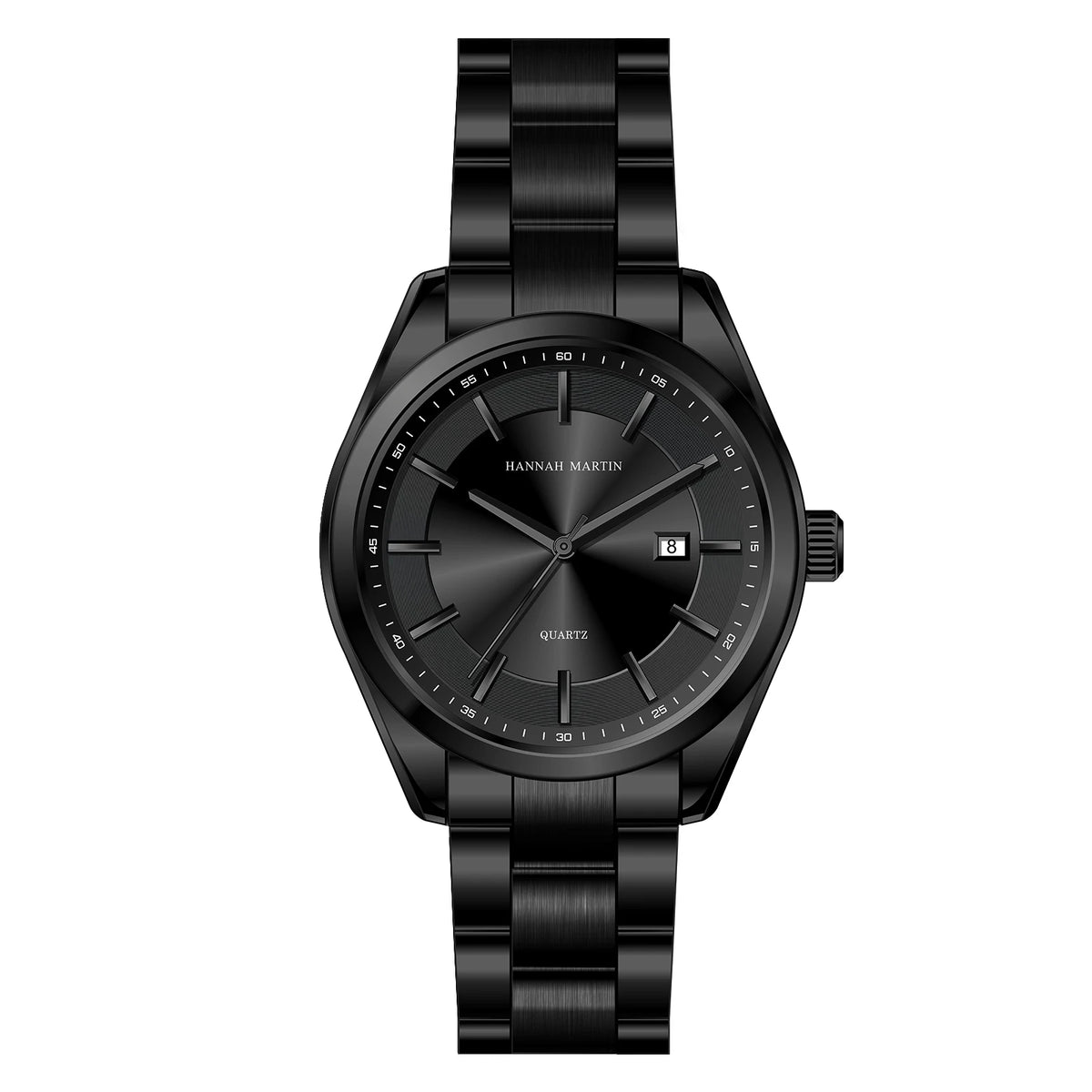 HANNAH MARTIN kvartsur, 40 mm, för män, svart armband i rostfritt stål, vattentätt till 3 bar, sport-chic-stil