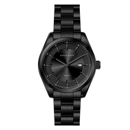 HANNAH MARTIN kvartsur, 40 mm, för män, svart armband i rostfritt stål, vattentätt till 3 bar, sport-chic-stil