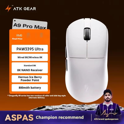 Mouse Gaming Wireless ATK A9 Plus A9/A9 SE/A9 Pro Tri-Mode 8K, Leggero, A9 Ultimate per E-sport e PC, Regalo Personalizzato