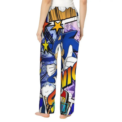 Custom Printed Womens Soniced Pajama Pants Hedgehog Game Sleepwear Sleep Lounge Bottoms with Pockets