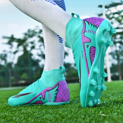 Nouvelles chaussures de football pour hommes, chaussures de soccer de haute qualité, chaussures de futsal, chaussures de sport antidérapantes à cheville haute pour l'extérieur, chaussures de sport ultra-légères antidér
