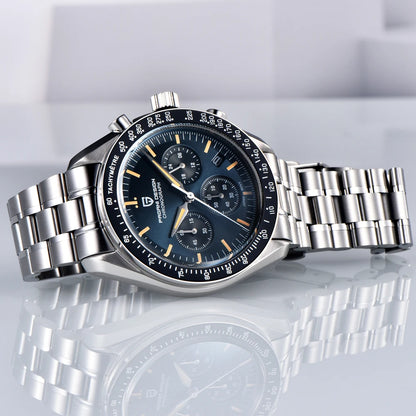 Montre pour homme PAGANI DESIGN « New Moon » – Montre à quartz de luxe, chronographe, verre saphir avec traitement antireflet, lunette en céramique, aiguilles luminescentes