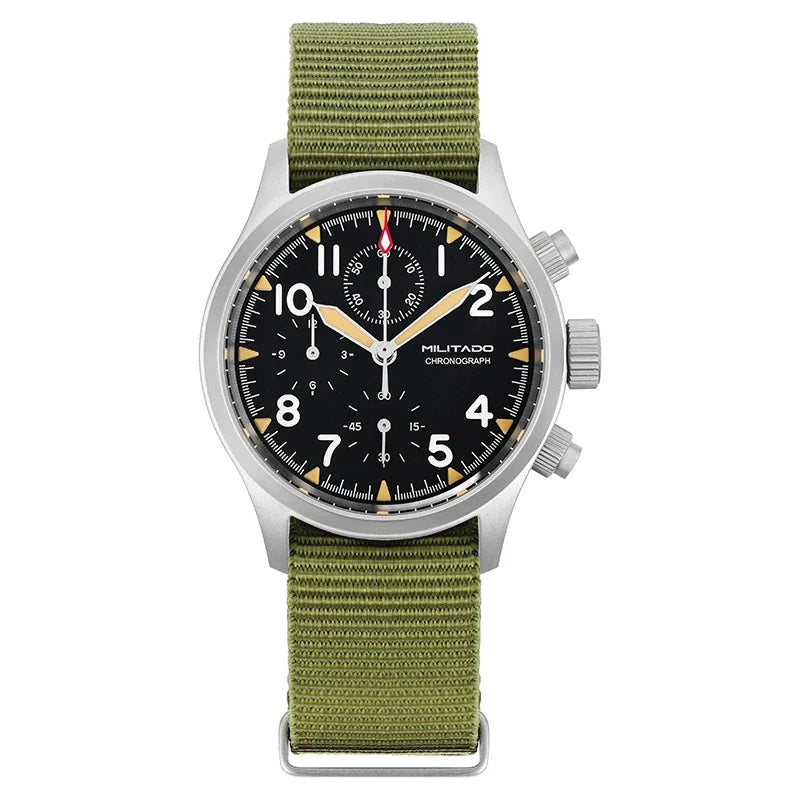 Reloj cronógrafo de cuarzo Militado VK61 VK67, 39 mm, caja de acero inoxidable 316L, 3 esferas, resistente al agua 100M, reloj militar multifunción