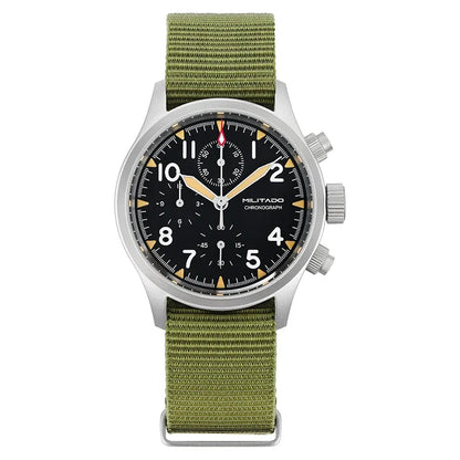 Reloj cronógrafo de cuarzo Militado VK61 VK67, 39 mm, caja de acero inoxidable 316L, 3 esferas, resistente al agua 100M, reloj militar multifunción