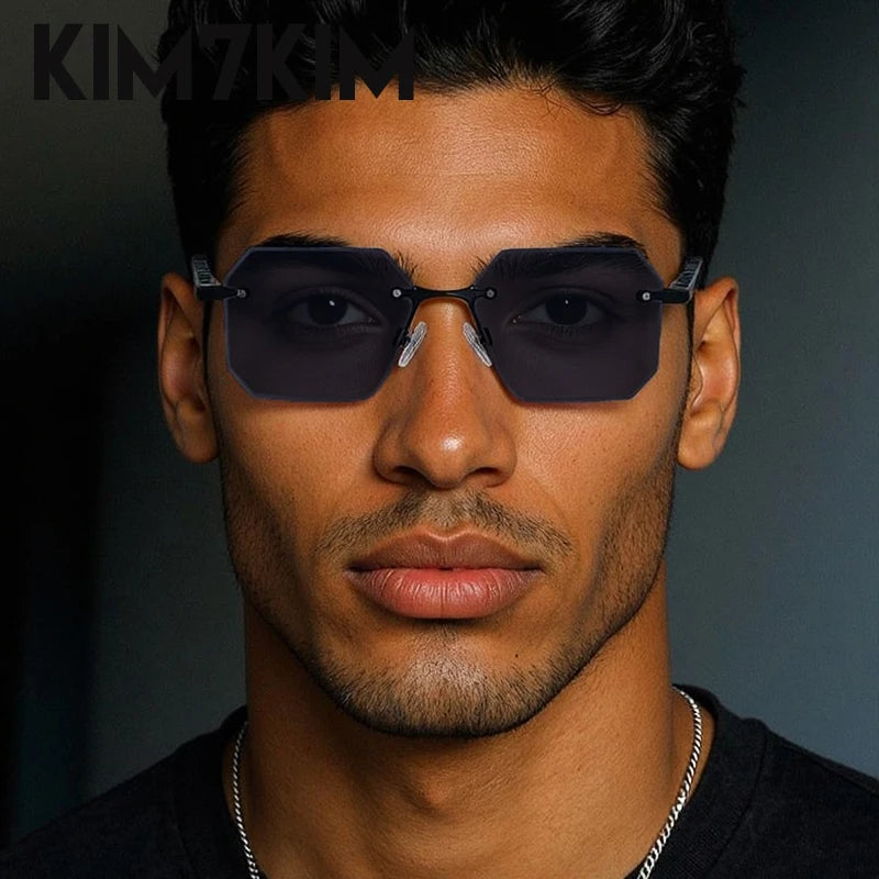 Square Rimless Punk Sunglasses Men 2026 Luxury Brand  Polygon Frameless Sun Glasses For Male Steampunk Driving Eyewear Shades