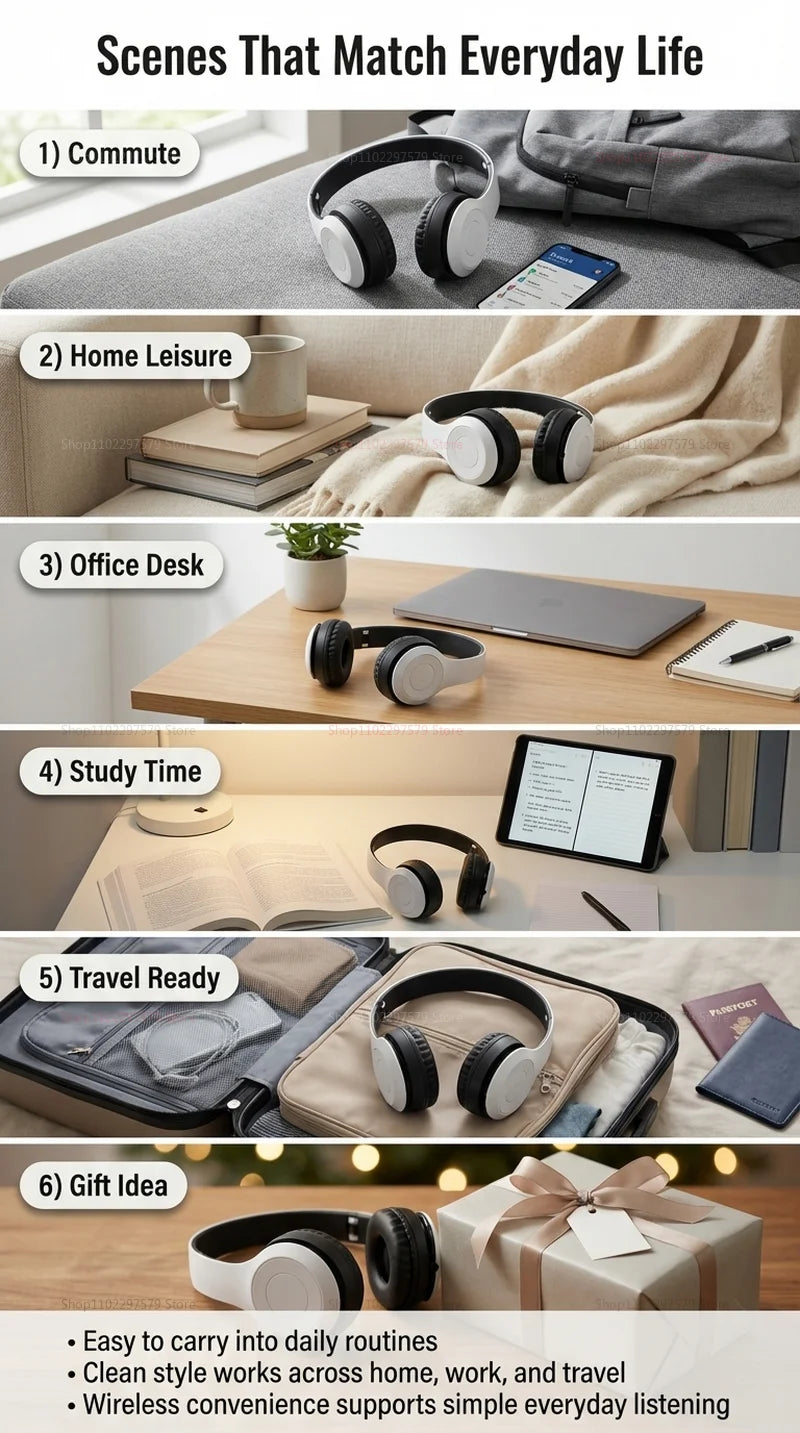 Bluetooth 5.0 Wireless Headphones, Foldable Over-Ear Headset, HiFi Stereo Sound, Soft Skin-Friendly Earmuffs