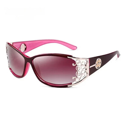 New wraparound diamond metal shiny polarizing driving sunglasses, vintage fashion, personalized trend, hollow-out lace