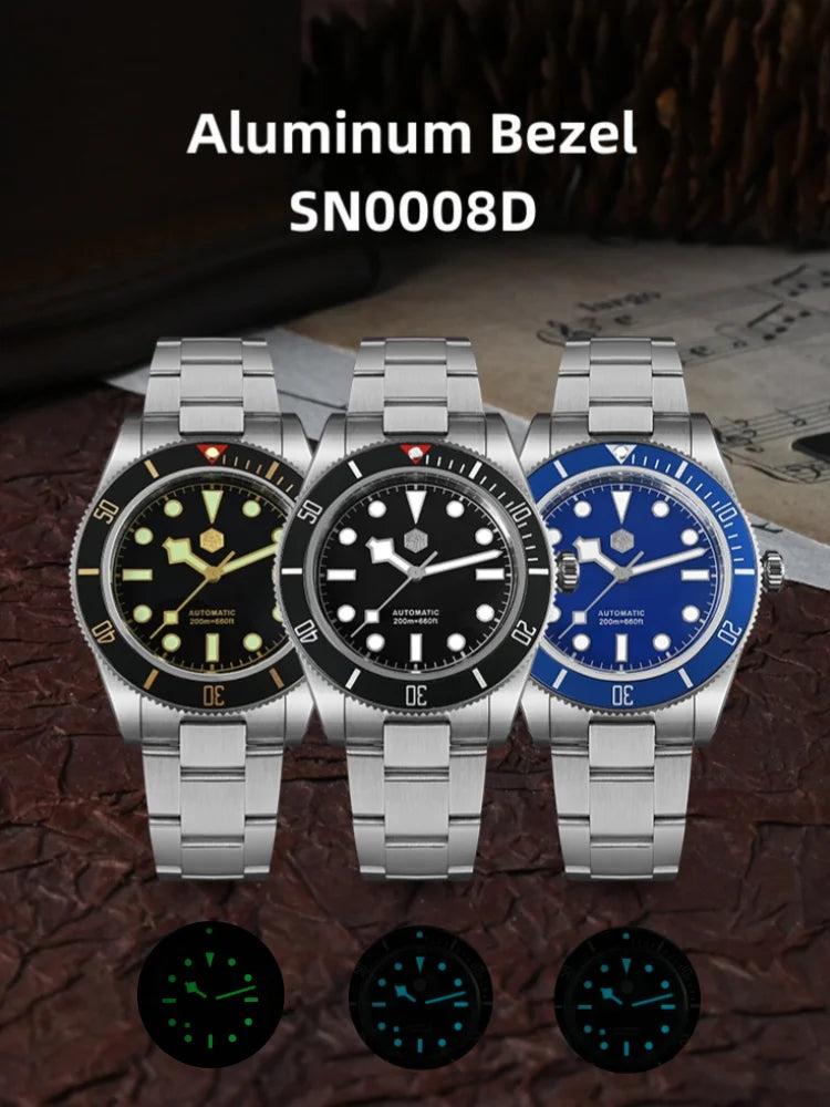 San Martin 40mm NH35 Automatic Men Diving Watch 20ATM Waterproof BB58 Sapphire Wristwatch BGW-9 C3 Luminous Reloj SN0008C/D