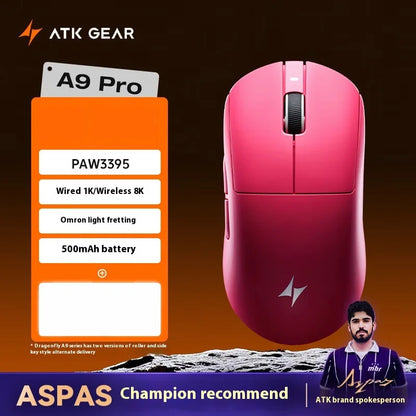 Mouse Gaming Wireless ATK A9 Plus A9/A9 SE/A9 Pro Tri-Mode 8K, Leggero, A9 Ultimate per E-sport e PC, Regalo Personalizzato