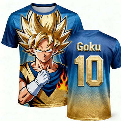 Summer 2026Dragon Ball Wukong "Super Saiya" No. 10 Football Theme 3D Printed Breathable Quick Dry T-shirt Adult Parent-child Top