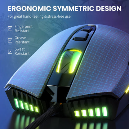 ONIKUMA Wired Gaming Mouse 6 Levels Adjustable 6400 DPI 7 Programmable Buttons 7 RGB Lighting Modes Ergonomic Mice for PC Gamer