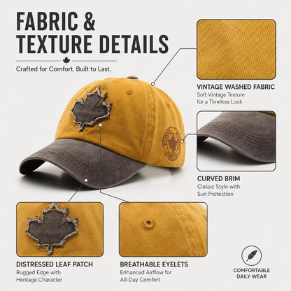 Casual Washed Denim Look Maple Leaf Patch Cap Adjustable Two Tone Outdoor Sport Baseball Hat for Daily Wear