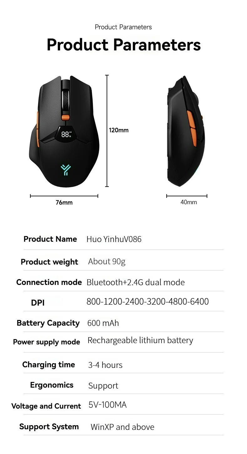 Kabellose Bluetooth-Maus, intelligentes Bildschirm-Display, Dual-Mode-Stummschalttaste, 600mAh Lithium-Akku, Office-Maus für Tablet und Notebook