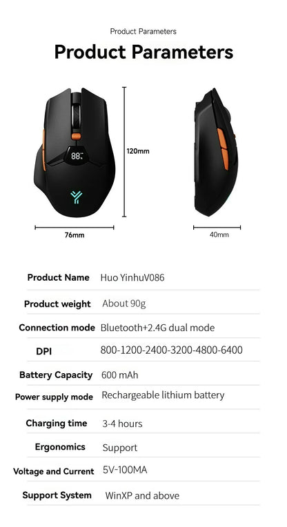 Kabellose Bluetooth-Maus, intelligentes Bildschirm-Display, Dual-Mode-Stummschalttaste, 600mAh Lithium-Akku, Office-Maus für Tablet und Notebook