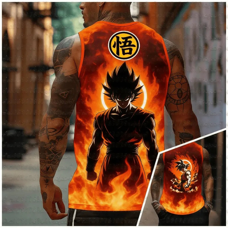 aiyan Goku Dragon Ball Z Oversized Anime Print Men's Sleeveless T-Shirts Gym Workout Vest Summer Quick-dry Lightweight