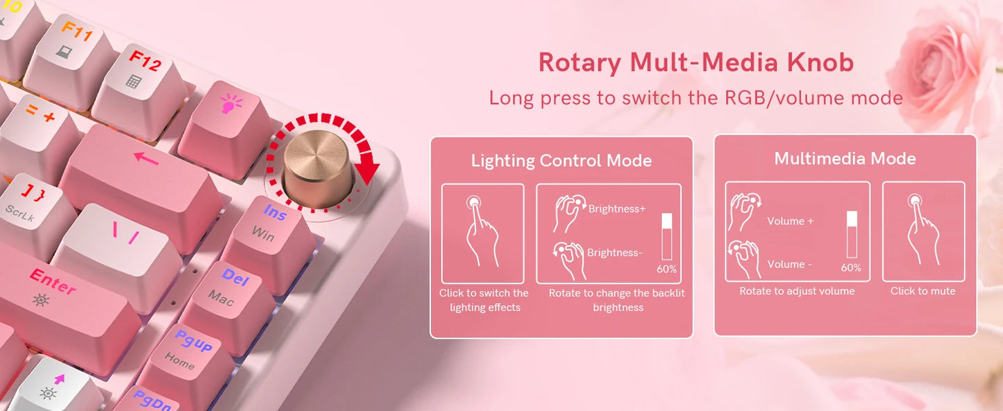Womier VK75 Wired Mechanical Keyboard Retro Pink Custom Hot-swappable Keyboard for PC Computer Laptop