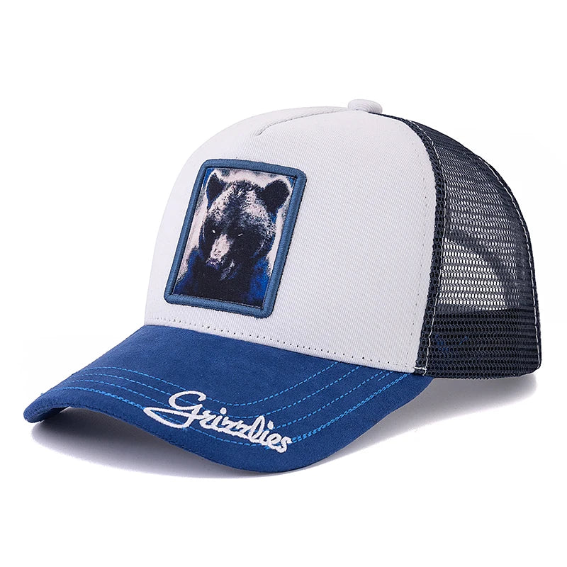 Gorra de malla unisex con parche con diseño de león, de ante, para mujer y hombre, gorra de béisbol de verano con motivos animales, gorra de camionero de moda
