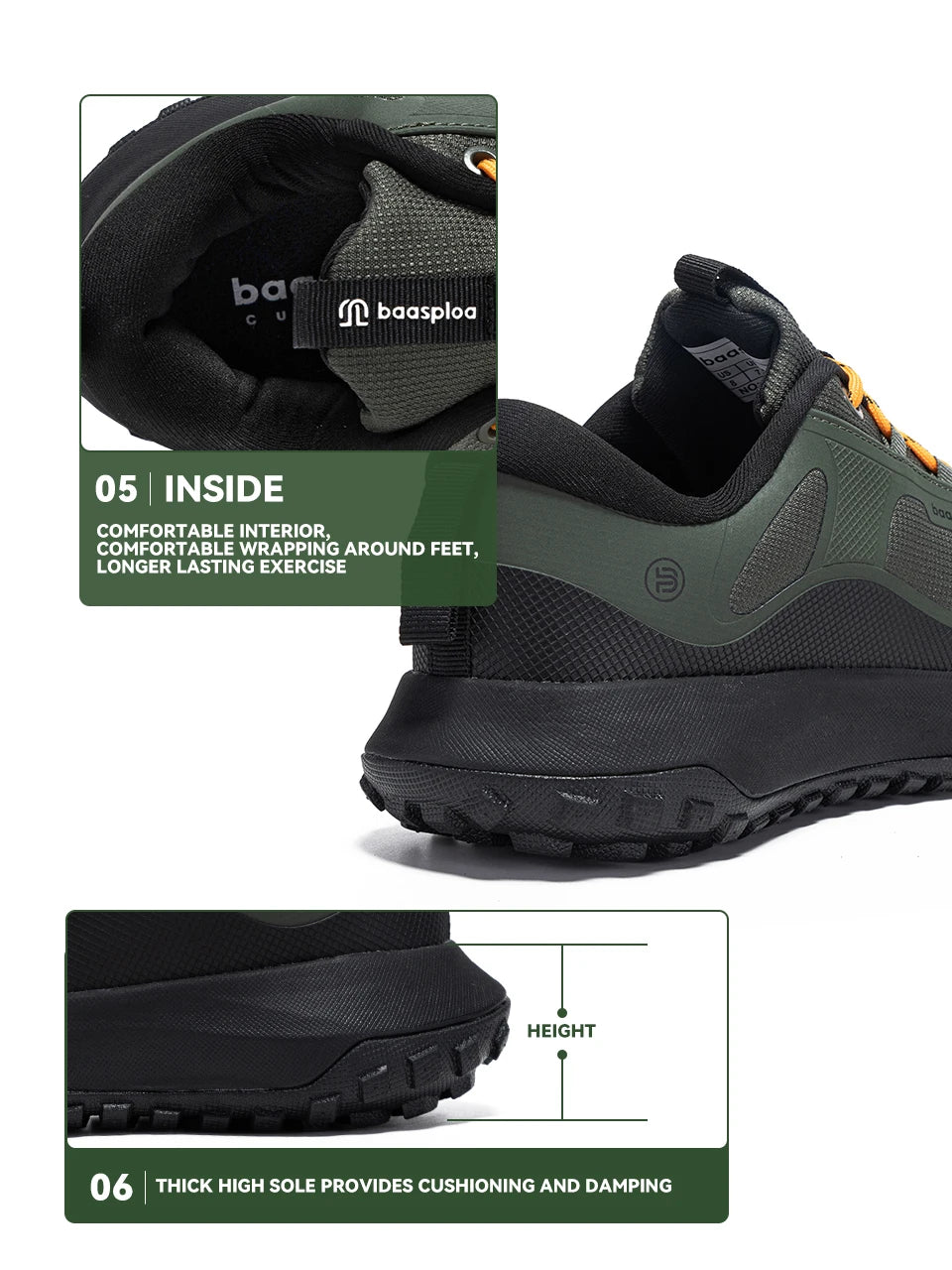 Baasploa herenwandelschoenen: comfortabele, zachte, waterdichte trekking-sneakers voor heren, slijtvast en antislip, geschikt voor buiten en klimmen