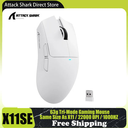 Ratón gaming inalámbrico ATTACK SHARK X11SE, trimodo, superligero de 63g con sensor PAW3311, 22000 DPI, batería de 300mAh, controlador dual