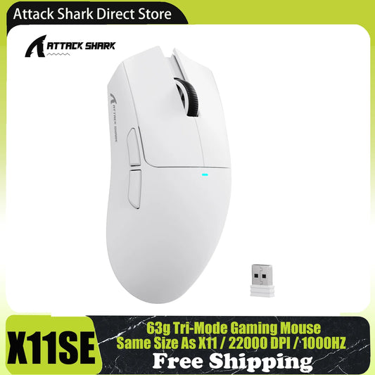 ATTACK SHARK X11SE trådlös gamingmus, Tri-Mode, 63g superlätt med PAW3311-sensor, 22000 DPI, 300mAh-batteri, dubbel drivrutin