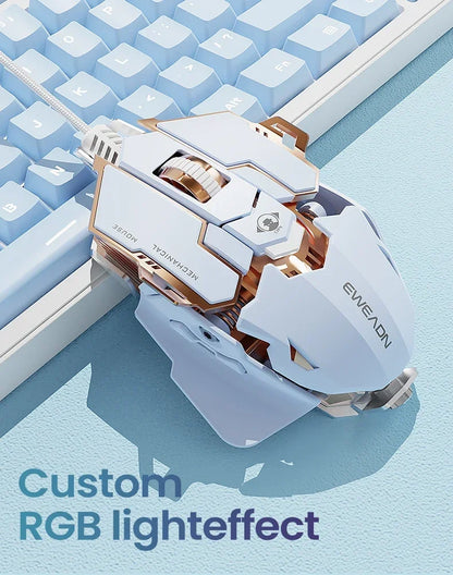 Mouse gaming cablato e-sport meccanico G5 RGB 9 pulsanti con programmazione macro, silenzioso, 12800 DPI per computer desktop e laptop