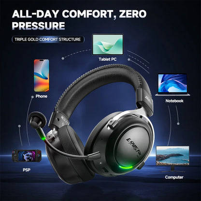 New Wireless Gaming Headphone,Bluetooth 6.0,53mm Titanium Drivers,7.1 Virtual Surround Sound,15ms Zero-Latency,for PC/PS5/Mobile