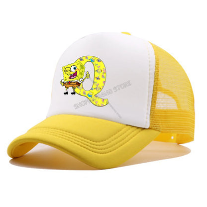 Spongebobs baseballkasket til børn og voksne – tegneseriefigur, bogstaver, mesh-kasket, kawaii, skygge, gul sommerkasket – til piger og drenge – tilbehør – gave