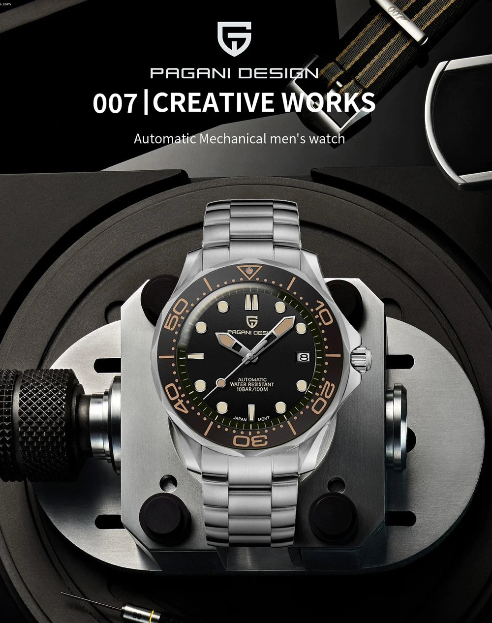 PAGANI DESIGN Men's Watches Mechanical Automatic Watch Sport Ceramic Bezel Luminous Stainless Steel Waterproof Top Watch for Men