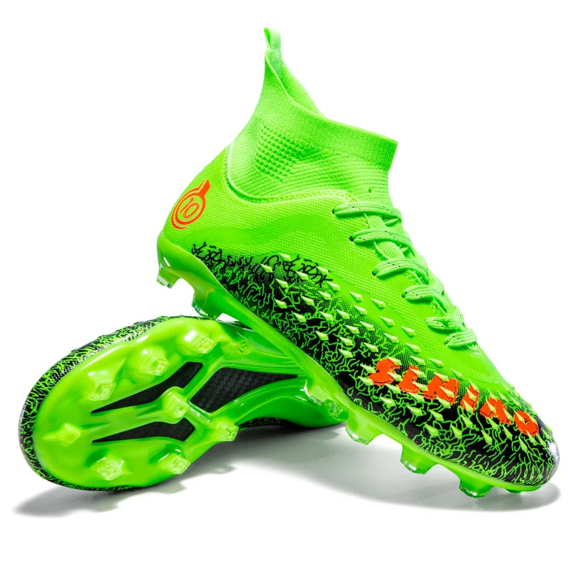 Chaussures de football pour hommes et femmes, chaussures de football à tige haute offrant un bon maintien de la cheville, chaussures d’entraînement légères et antidérapantes pour terrains intérieurs et extérieurs.
