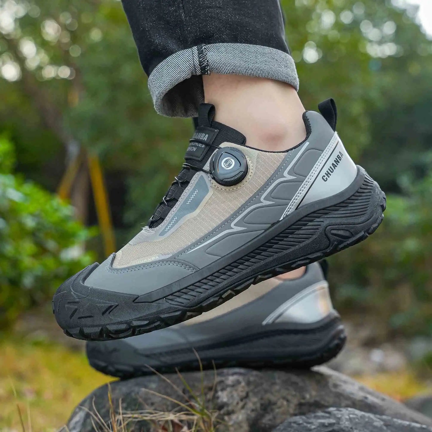 Men's Lightweight Casual Shoes Outdoor Running Shoes in Black Grey Khaki Sizes 39-48 PU Material with Canvas