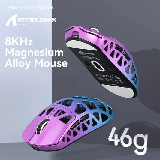 ATTACK SHARK R3 Gaming Mouse Ultra-Lightweight Magnesium Alloy Wireless Mouse, 8KHz Polling Rate, PAW3395 Sensor, 26000 DPI RGB Gaming Mouse