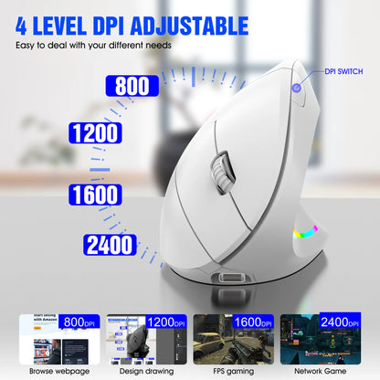 NEW Wireless Vertical Mouse 2.4GHz DPI Adjustable Optical Wrist-care Mice Backlight Gaming Mice For Laptop Tablet Mac iPad