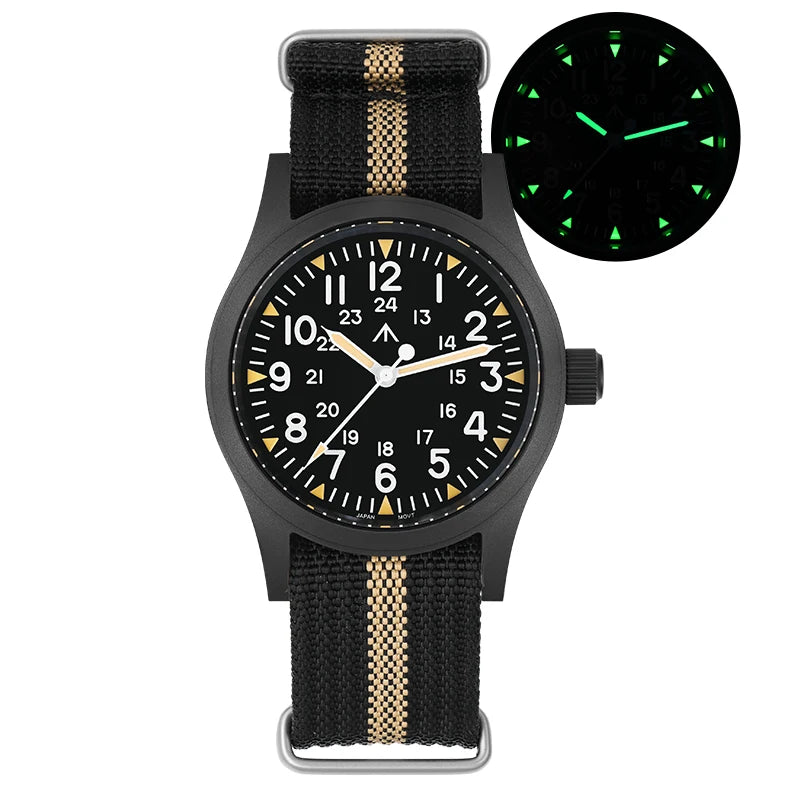 Militado ML05 38mm Vintage Watch VH31 Quartz Movement Field Watches Domed Sapphire Crystal With High Clear AR Coating Wristwatch