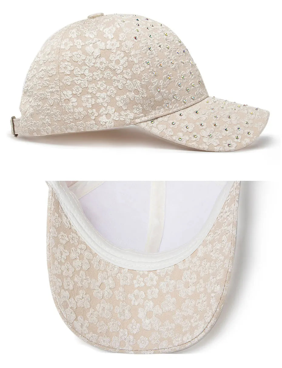 CNTANG Sommer-baseballkasket til kvinder med rhinestones og blomsterbroderi, snapback-kasket til kvinder, designer-solhat, hiphop-kasketter i Y2K-stil