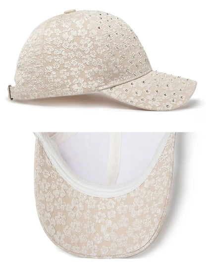 CNTANG Sommer-baseballkasket til kvinder med rhinestones og blomsterbroderi, snapback-kasket til kvinder, designer-solhat, hiphop-kasketter i Y2K-stil