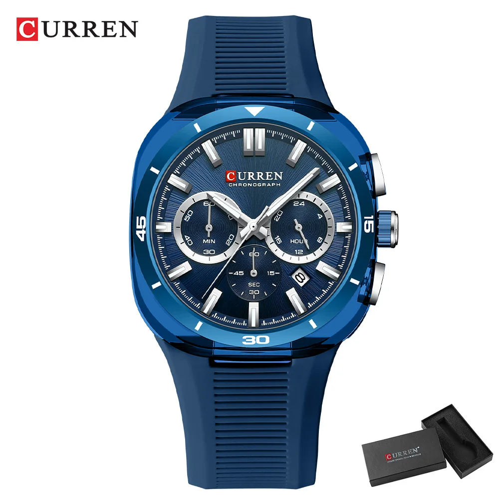 Montre pour homme CURREN – Nouveau modèle de luxe à quartz, bracelet en silicone, style sportif, multifonction, étanche, lumineuse, avec affichage de la date et chronomètre.