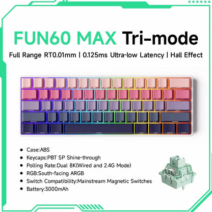 Teclado mecânico Akko MonsGeek FUN60 com interruptores magnéticos 60% Gaming Keyboards Rapid Trigger 0.01mm 8K ARGB HE/TMR personalizado