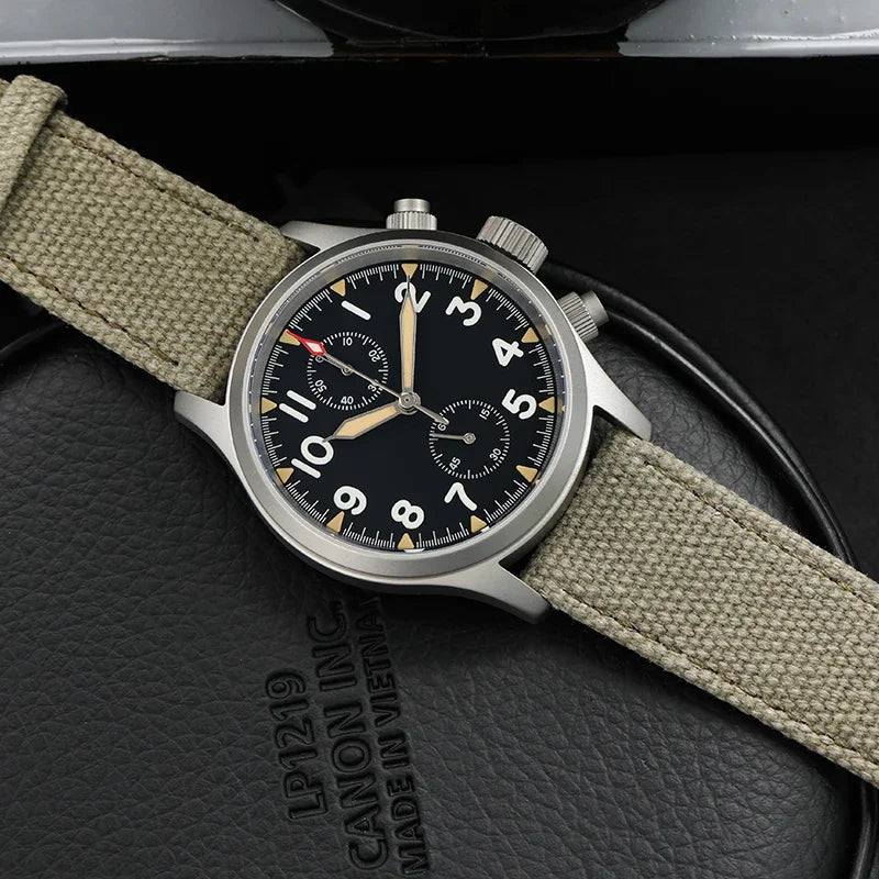 Reloj cronógrafo de cuarzo Militado VK61 VK67, 39 mm, caja de acero inoxidable 316L, 3 esferas, resistente al agua 100M, reloj militar multifunción