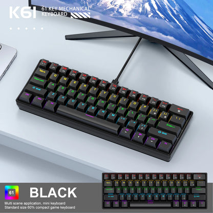 60% Portable Mini Keyboard APAYADO K61 Mechanical Keyboard Wired, 61 Keys RGB Black,White, Red/Blue Switch for Gaming