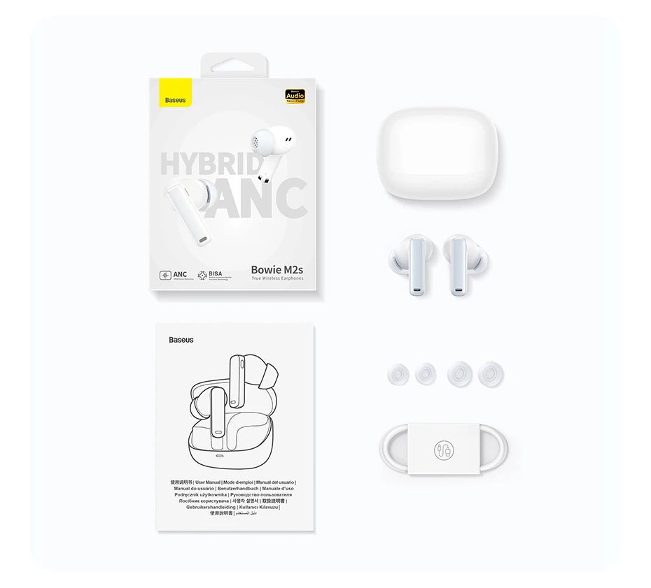Baseus Bowie M2s ANC Wireless Bluetooth 5.3 Earbuds – 48dB Hybrid Noise Cancelling 3D Spatial Audio HiFi Earphones with Mic